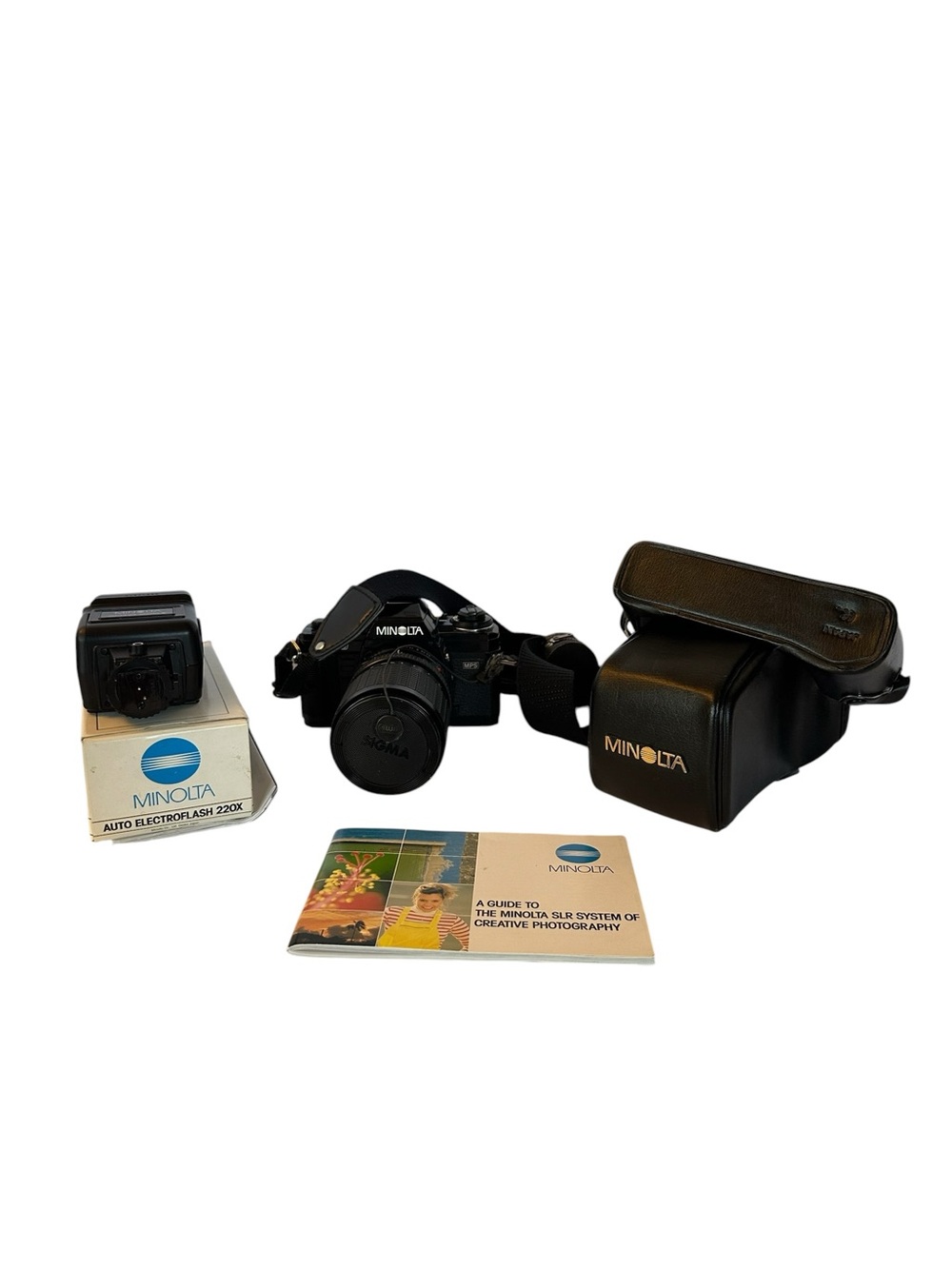 Minolta Black SLR Camera Kit with Case & Flash